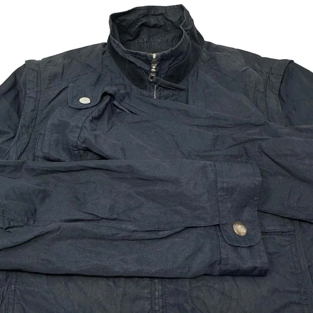 PAUL LA FONTAINE‎ Mens Navy Blue Full Zip Jacket Lined Pockets Buckles Medium
